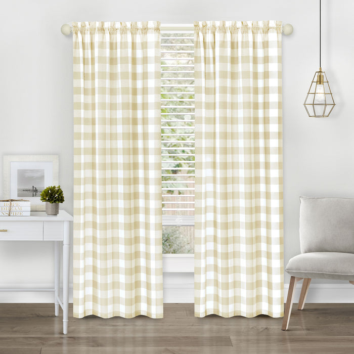 Hunter Rod Pocket Window Curtain Panel - Light-Filtering Fabric, 42 Inches Wide, Machine Washable - Tan - 42x63