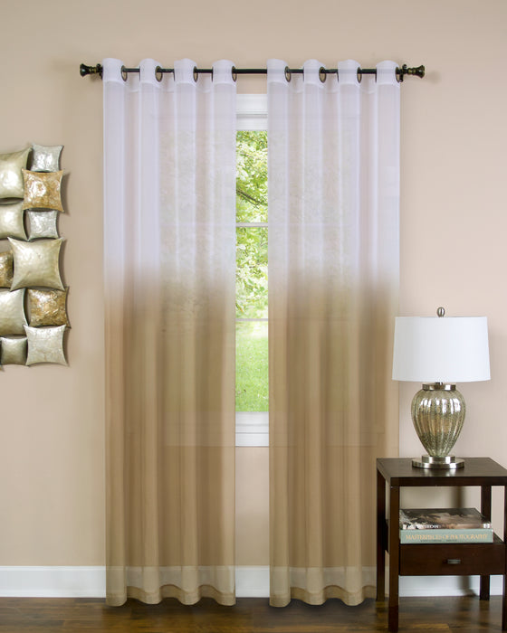 Masterpieces Essence Window Curtain Panel - 52 Inches, Semi-Sheer Fabric, Graduated Ombre Color, Grommet Top, Easy Maintenance - Tan - 52x63