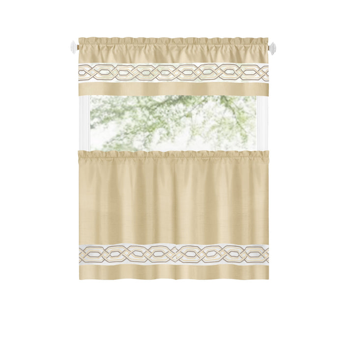 Paige Tier and Valance Window Curtain Set - Complete Ensemble with 58-Inch Width - Tan - 55x24