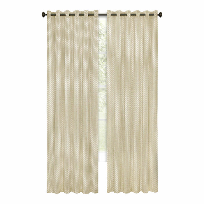 Front Tab Window Curtain Panel with Yarn-Dyed Accents - Bedford Collection - Tan - 42x84