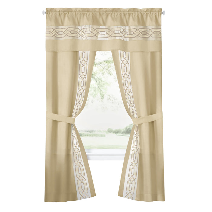 Paige 5 Piece Window Curtain Set - Valance, Panels, and Tie Backs Included - Tan - 55x63