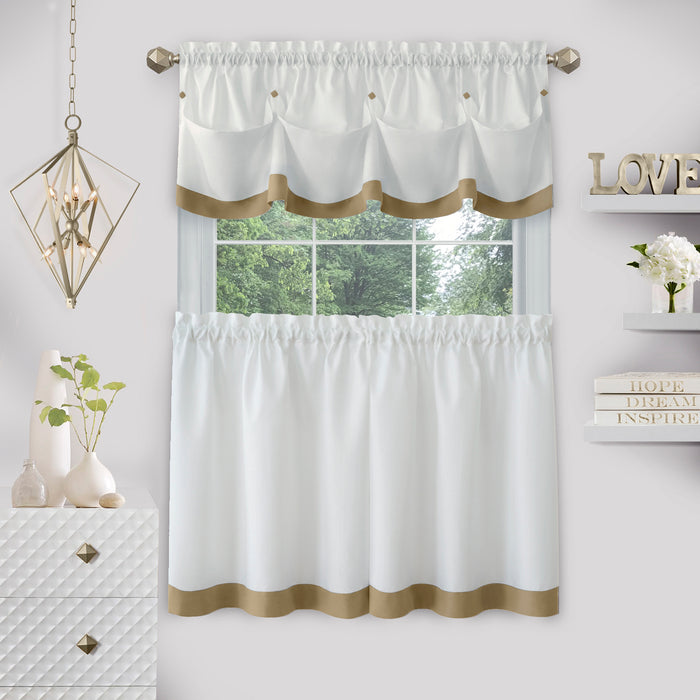 Window Curtain Tier Pair and Valance Set - Tan - 58x36