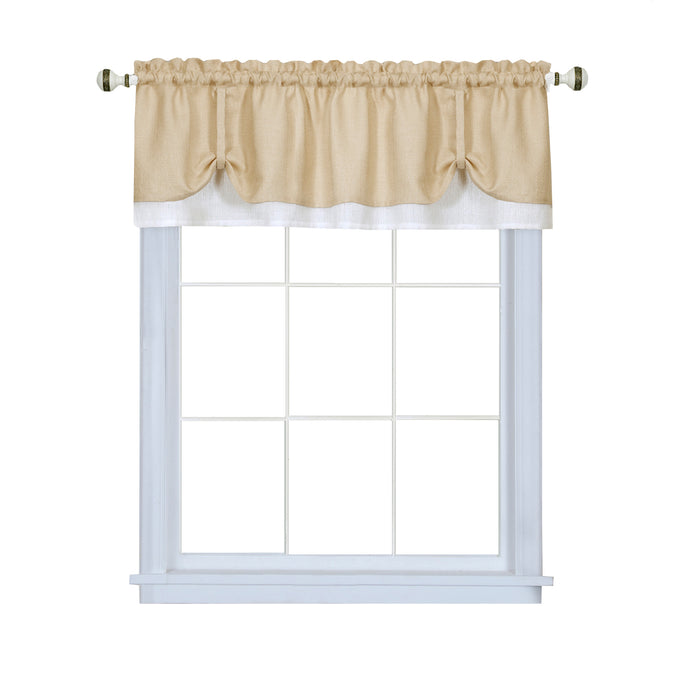 Darcy Rod Pocket Window Curtain Valance - 52 Inches x 14 Inches, Soft Chenille Fabric - Tan/White