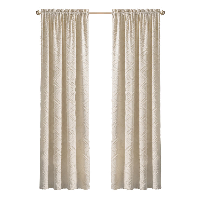 Blake Rod Pocket Window Curtain Panel - 42 Inches Width - Light Filtering - Machine Washable - Geometric Diamond Clipped Design - Textiles & Soft Furnishings - 42x63 - Tan