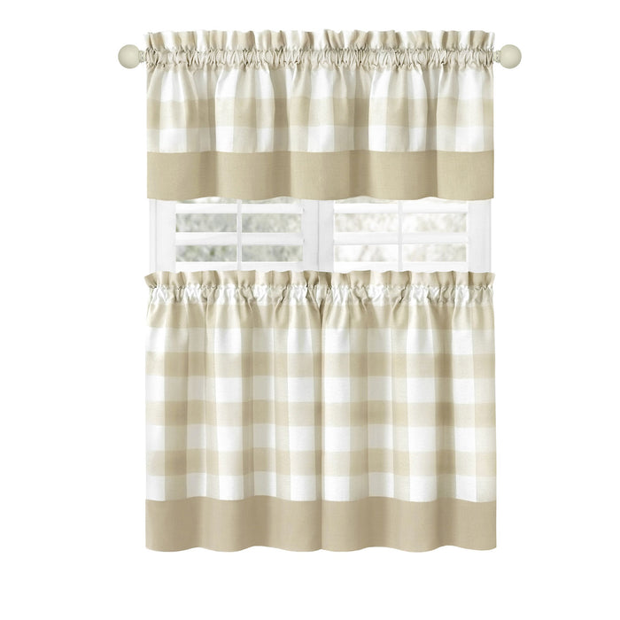 Window Curtain Tier Pair and Valance Set - Tan - 57x24