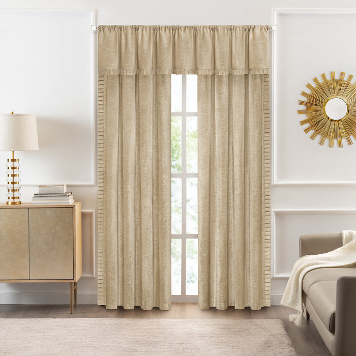 Bordeaux Rod Pocket Window Curtain Panel - 42 Inches Width - Light Filtering - Machine Washable - Geometric Diamond Clipped Design - Textiles & Soft Furnishings - Tan - 52x63