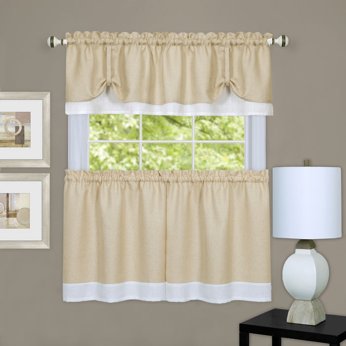 Darcy Window Curtain Tier and Valance Set for Household Textiles - Tan/White - 58x36/58x14