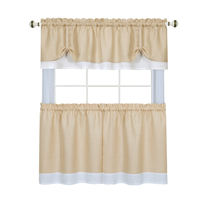 Darcy Window Curtain Tier and Valance Set for Household Textiles - Tan/White - 58x24/58x14