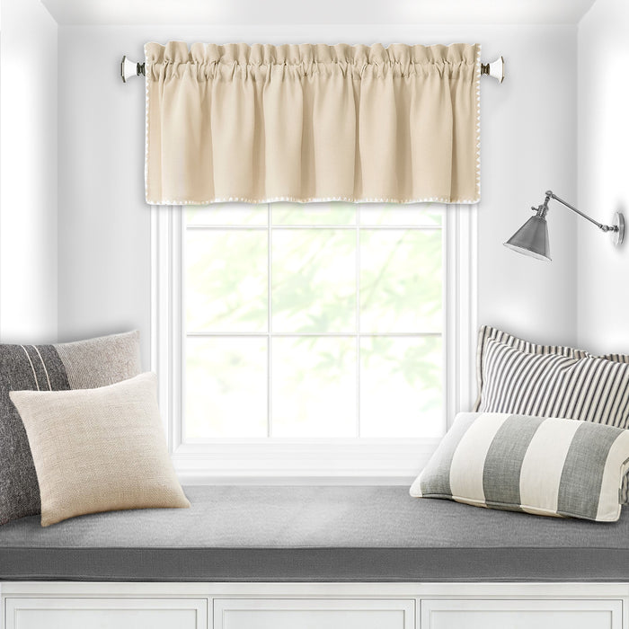 Kendal Rod Pocket Window Curtain Valance - 52 Inches x 14 Inches, Soft Chenille Fabric - Tan/White