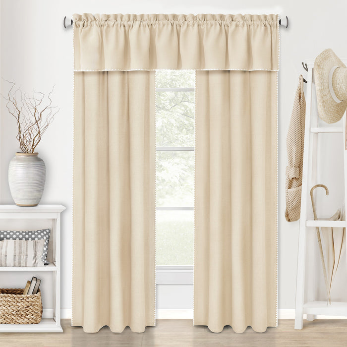 Kendal Rod Pocket Window Curtain Panel - 42 Inches Width - Light Filtering - Machine Washable - Geometric Diamond Clipped Design - Textiles & Soft Furnishings - Tan/White - 52x84