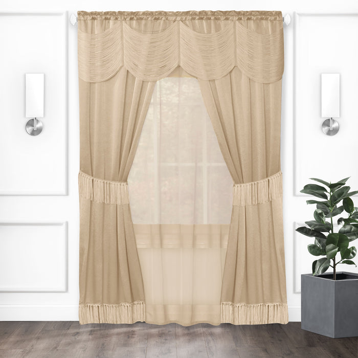 Halley 6 Piece Window Curtain Set with Rod Pockets - Soft and Stylish Polyester Curtains with Tassel Detailing and Tiebacks - Budget-Friendly Household Textiles - Taupe - 56x84