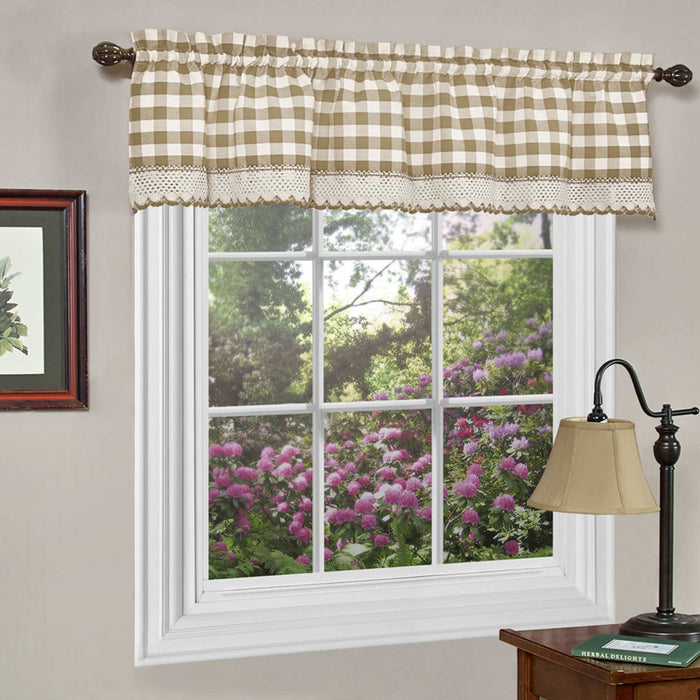 Buffalo Check Window Valance, 58'' x 14'', Light Filtering Effect, Polyester Cotton Blend - Taupe