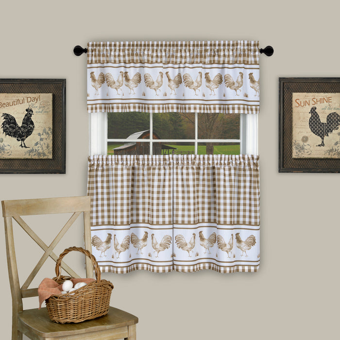 Window Curtain Tier Pair and Valance Set - Taupe - 58x36