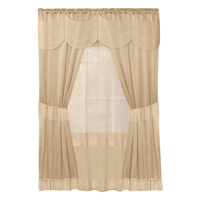 Halley 6 Piece Window Curtain Set with Rod Pockets - Soft and Stylish Polyester Curtains with Tassel Detailing and Tiebacks - Budget-Friendly Household Textiles - Taupe - 56x84