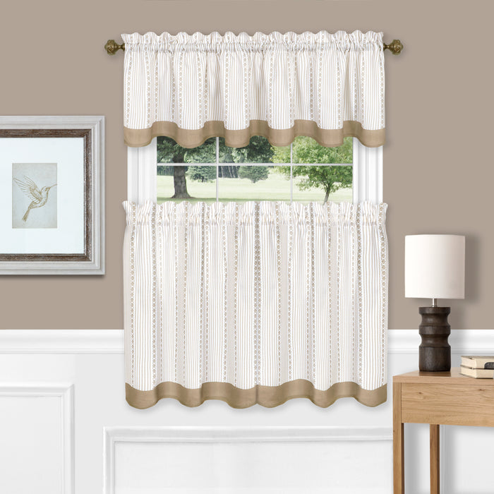 Window Curtain Tier Pair and Valance Set - Taupe - 58x36