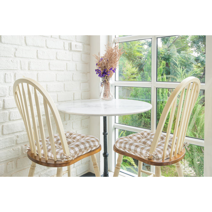 Check Tufted Chair Seat Cushions - Set of 2 with Stain-Repellent Poly-Cotton Fabric - Taupe