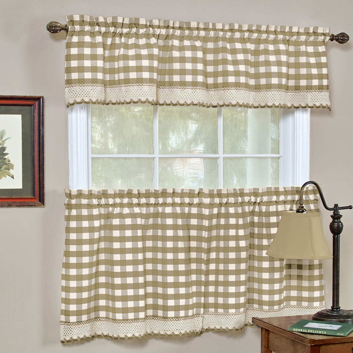 Buffalo Check Window Valance, 58'' x 14'', Light Filtering Effect, Polyester Cotton Blend - Taupe