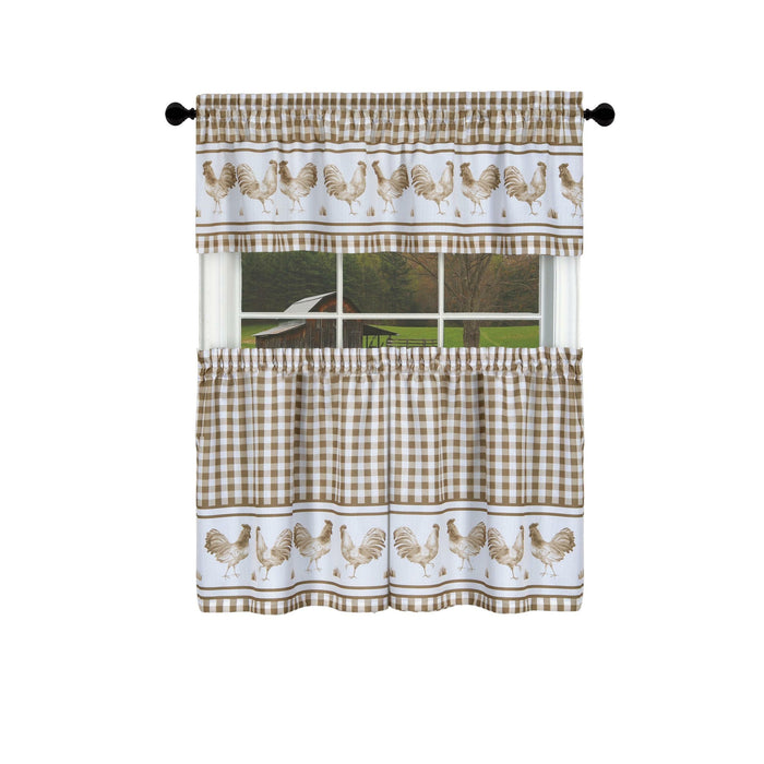 Window Curtain Tier Pair and Valance Set - Taupe - 58x24