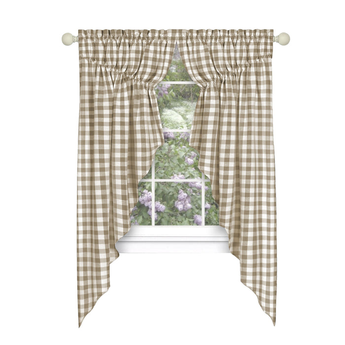 Check Gathered Swag Window Curtain Pair - Light Filtering Effect - Buffalo Style - 72x63 - Taupe