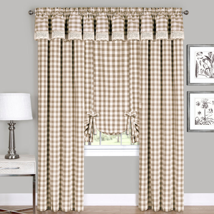 Buffalo Check Window Valance, 58'' x 14'', Light Filtering Effect, Polyester Cotton Blend - Taupe