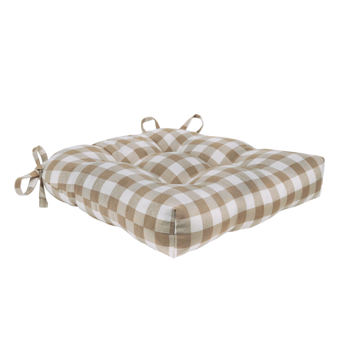 Check Tufted Chair Seat Cushions - Set of 2 with Stain-Repellent Poly-Cotton Fabric - Taupe