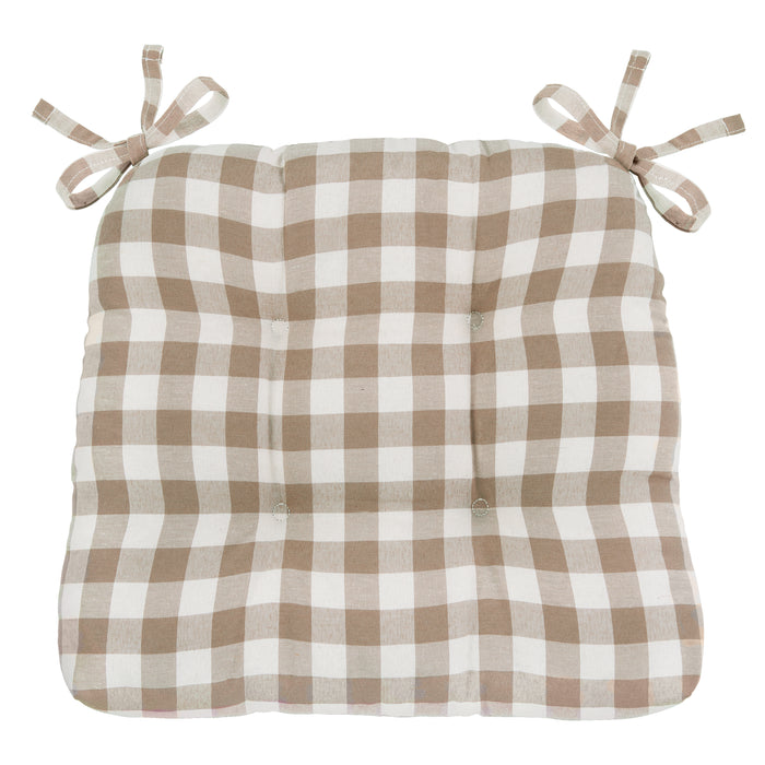 Check Tufted Chair Seat Cushions - Set of 2 with Stain-Repellent Poly-Cotton Fabric - Taupe