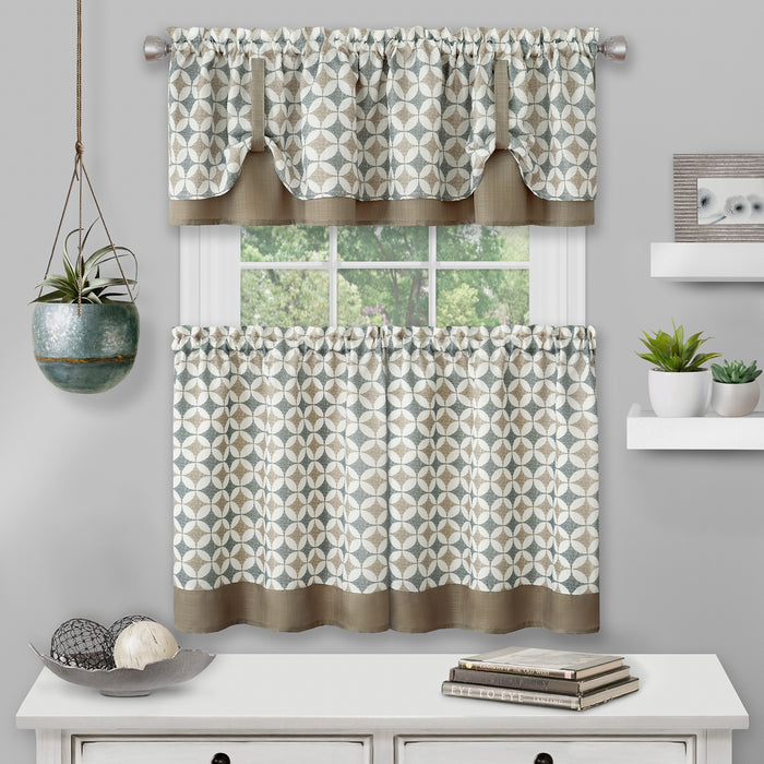 Window Curtain Tier Pair and Valance Set - Taupe/Silver - 58x36