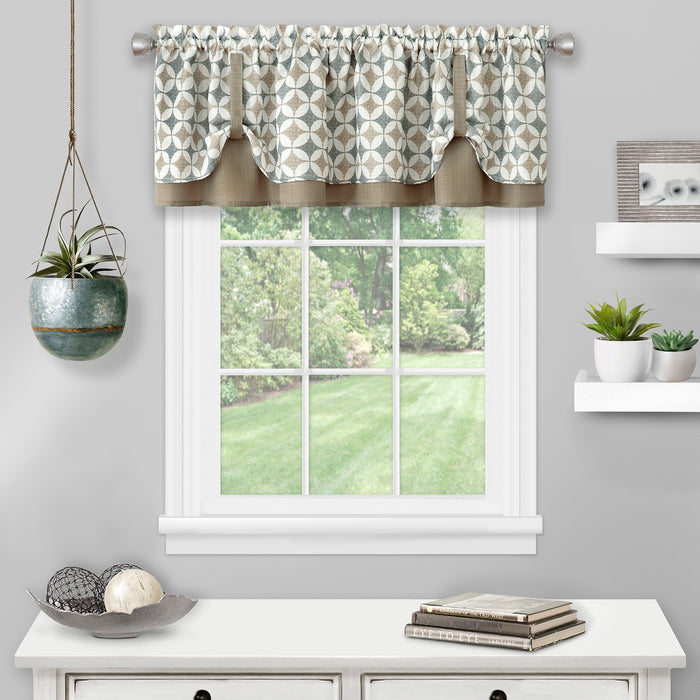 Callie Double Layer Pick Up Valance - Geometric Print - Soft Light Filtering - Machine Washable - Textiles & Soft Furnishings - Taupe/Silver