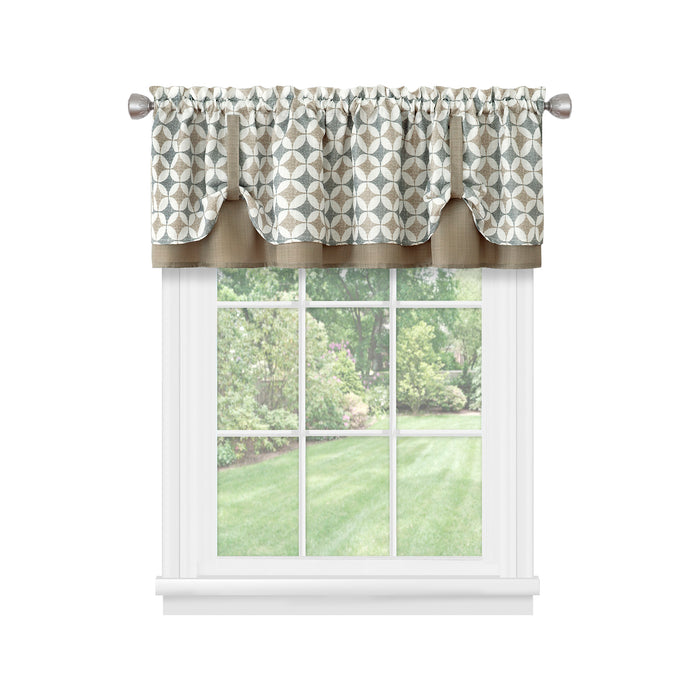 Callie Double Layer Pick Up Valance - Geometric Print - Soft Light Filtering - Machine Washable - Textiles & Soft Furnishings - Taupe/Silver