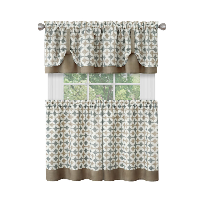 Window Curtain Tier Pair and Valance Set - Taupe/Silver - 58x24