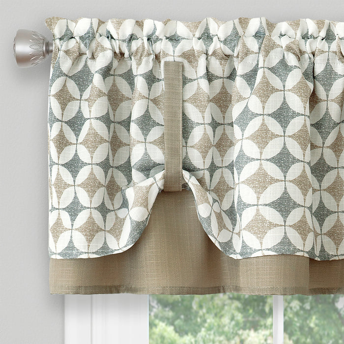 Window Curtain Tier Pair and Valance Set - Taupe/Silver - 58x36