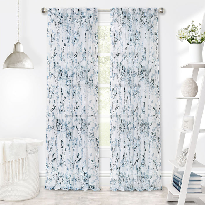 Misty Back Tab Window Curtain Panel - 52 Inches Wide, Semi-Sheer, Sold Separately - Teal - 52x84