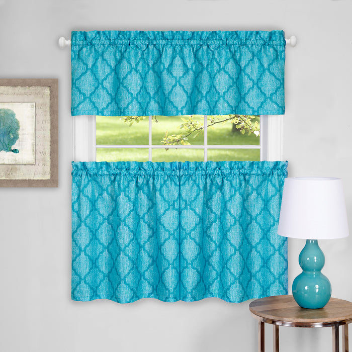 Window Curtain Tier Pair and Valance Set - 58x36 - Turquoise