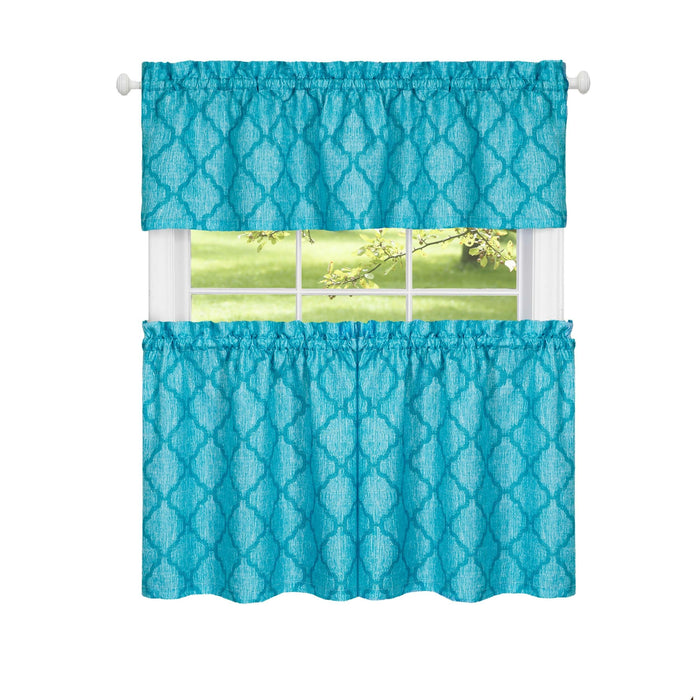 Window Curtain Tier Pair and Valance Set - 58x24 - Turquoise