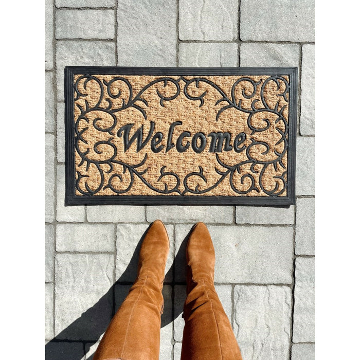 Coco Mat Daisy Doormat - 18x30, Durable, Eco-Friendly, Rubber Trim, Easy to Clean - Vines