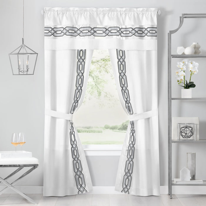 Paige 5 Piece Window Curtain Set - Valance, Panels, and Tie Backs Included - White - 55x63