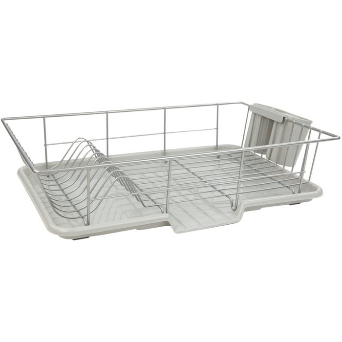 Extra Large 3 Piece Dish Rack Sink Set with Removable Drainboard & Utensil Holder - Heavy Duty Coated Wire - 19" x 12" x 5" - White