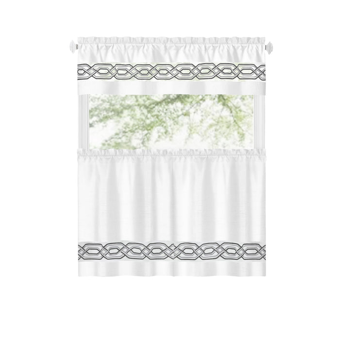 Paige Tier and Valance Window Curtain Set - Complete Ensemble with 58-Inch Width - White - 55x24