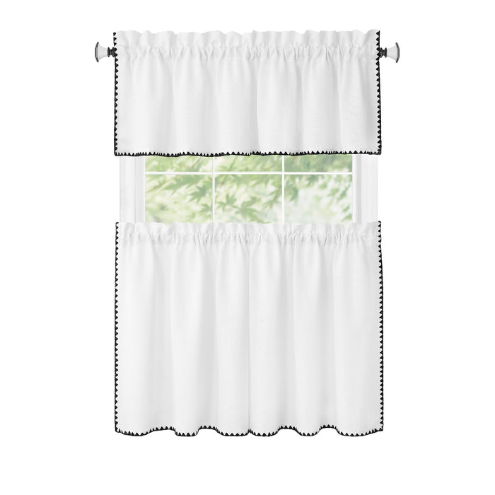 Kendal Tier and Valance Window Curtain Set - Complete Ensemble with 58-Inch Width - White/Black - 58x24