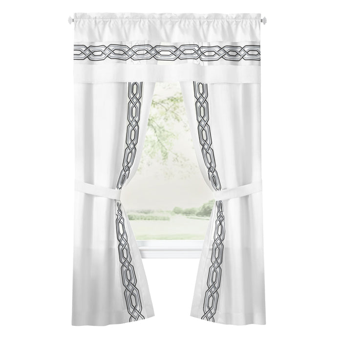 Paige 5 Piece Window Curtain Set - Valance, Panels, and Tie Backs Included - White - 55x84