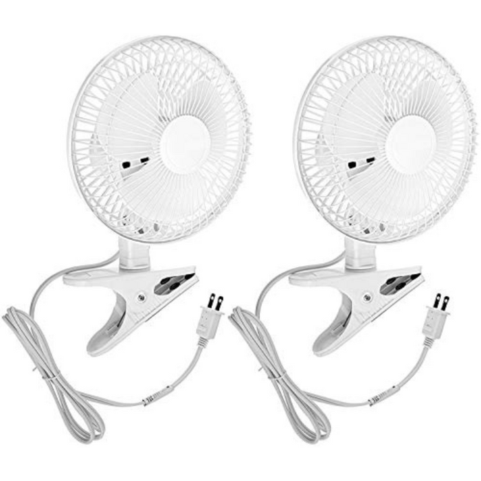 6 INCH - 2 Speed - Adjustable Tilt, Whisper Quiet Operation Clip-On-Fan with 5.5 Foot Cord and Steel Safety Grill (6" Fan with 5 FT Cord) - 2 Pack - White