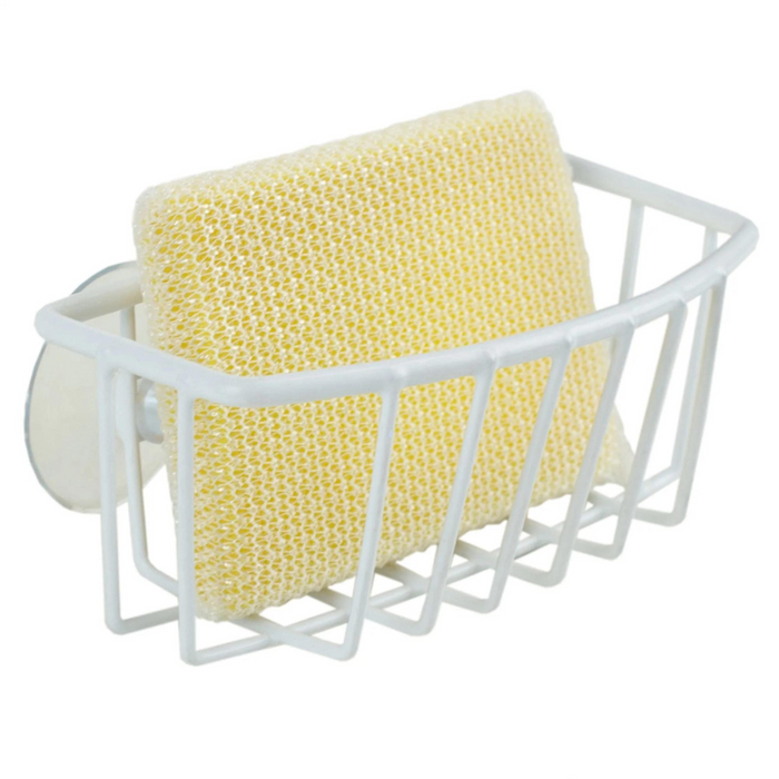 Vinyl Coated Steel Sponge Holder with Suction Cups - White