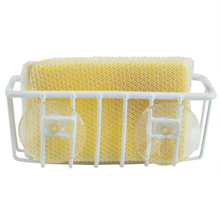 Vinyl Coated Steel Sponge Holder with Suction Cups - White