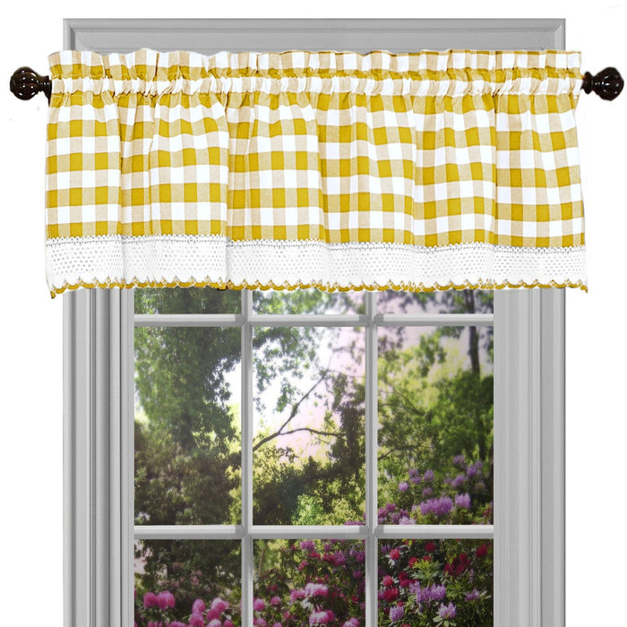 Buffalo Check Window Valance, 58'' x 14'', Light Filtering Effect, Polyester Cotton Blend - Yellow