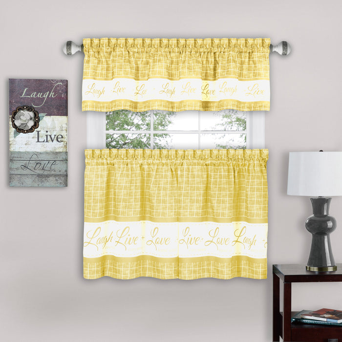 Window Curtain Tier Pair and Valance Set - Yellow - 58x24