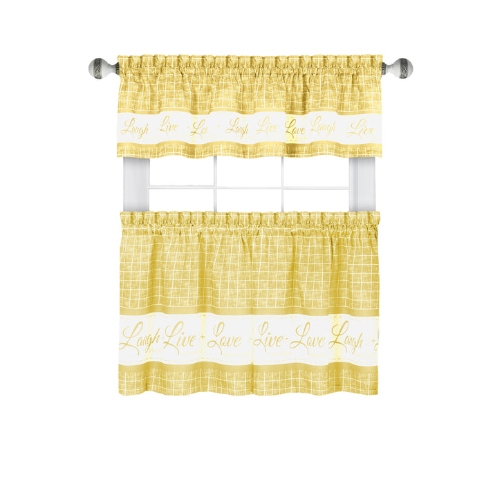 Window Curtain Tier Pair and Valance Set - Yellow - 58x24