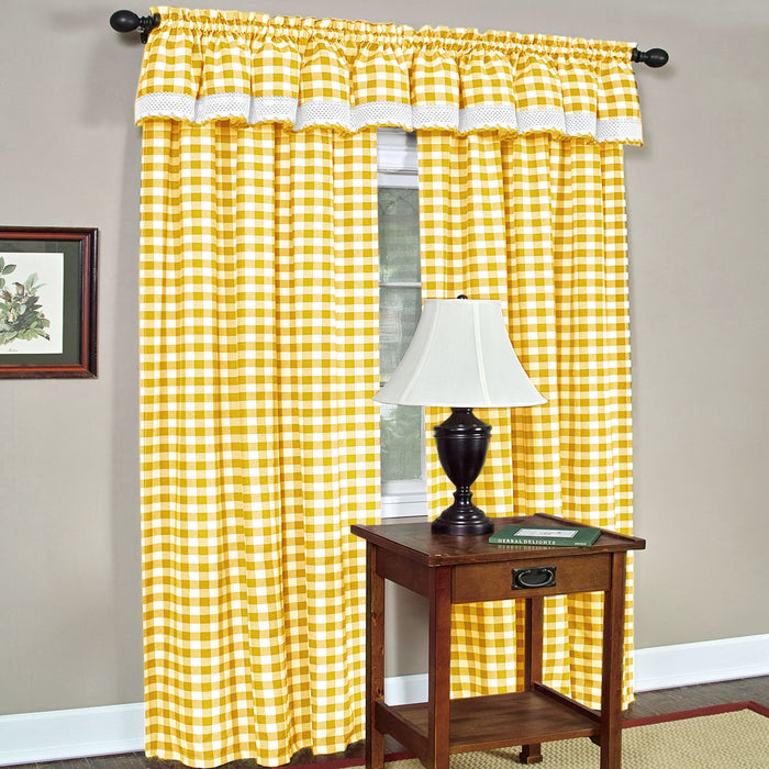 Buffalo Check Window Valance, 58'' x 14'', Light Filtering Effect, Polyester Cotton Blend - Yellow