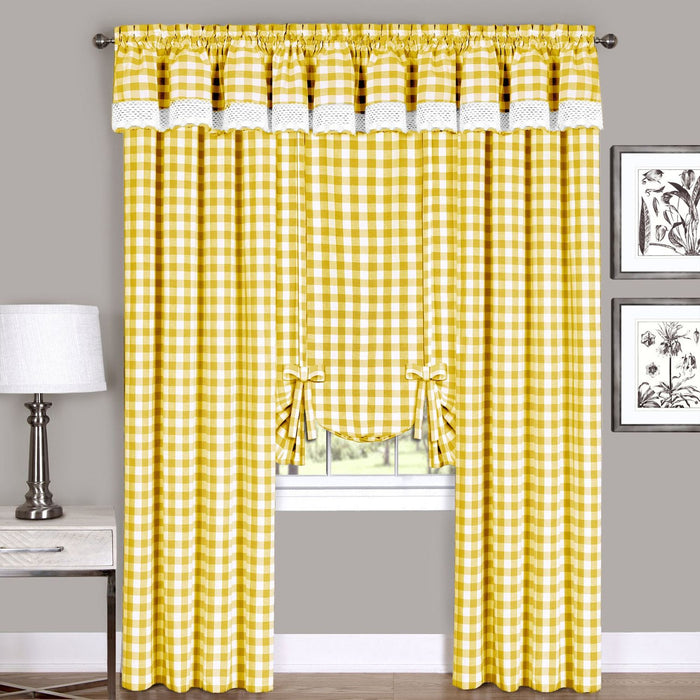 Buffalo Check Window Valance, 58'' x 14'', Light Filtering Effect, Polyester Cotton Blend - Yellow