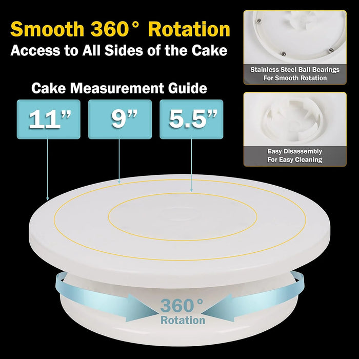 11 Inch Rotating Cake Stand/Turntable with 2 Icing Spatula and 3 Icing Smoother, Revolving Cake Stand Decorating Supplies/Baking Supplies/Baking Kit