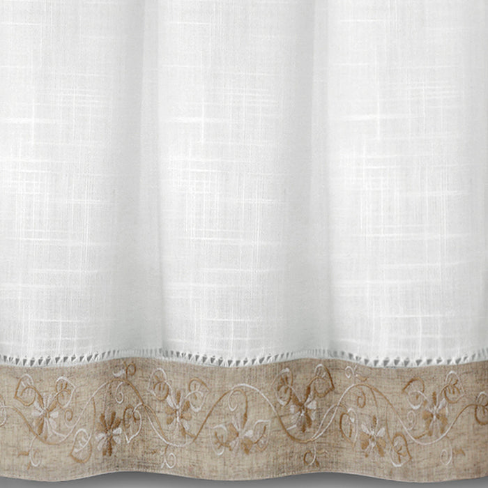 Window Curtain Tier Pair - Oakwood Style, Natural Linen Look with Monochromatic Floral Embroidery, Economically Priced for Low-Maintenance Home Decor - 58x24